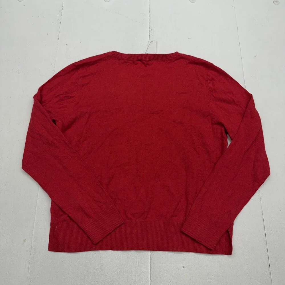 Talbots Sweater Womens Petite PL Red V Neck Long Sleeve Tight Knit Pullover
